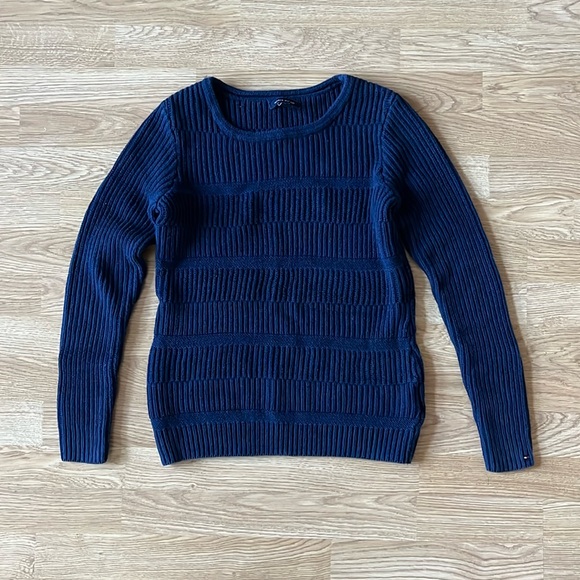 Tommy Hilfiger Round Neck Cotton Knit Sweater - Navy Blue - Picture 1 of 8